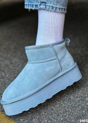 ▪️натуральна замша уггі жіночі зимові замшеві короткі ботинки дутіки блакитні голубі...