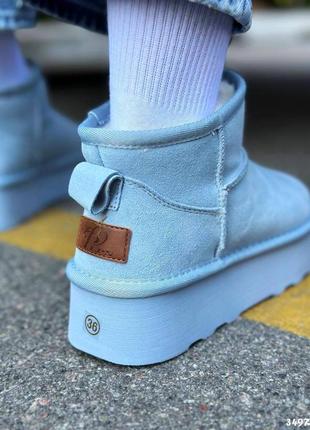 ▪️натуральна замша уггі жіночі зимові замшеві короткі ботинки дутіки блакитні голубі...