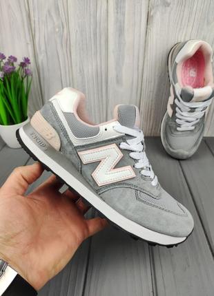 New balance 574 gray pink1 фото