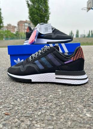 Спортивні чоловічі кросівки adidas zx 500 black white blue (чорно-білі з синім)  / адідас зх демісезонні на весну, літо, осінь