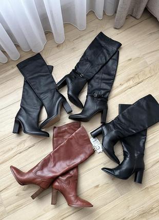 Сапоги сапоги zara каблук кожа натуральная ботфорды