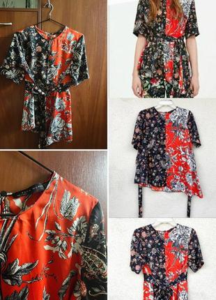Асиметрична блуза-кімоно zara з коротким рукавом, на поясі