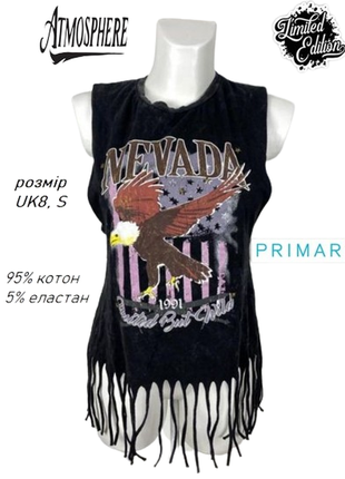 Топик с принтом винтажная atmosphere nevada primark limited орёл с бахрамой неформальная рок панк