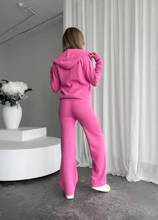 Костюм вязаний укороченная кофта с капюшоном на молнии худи куртка и брюки3 фото