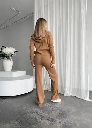 Костюм вязаний укороченная кофта с капюшоном на молнии худи куртка и брюки8 фото