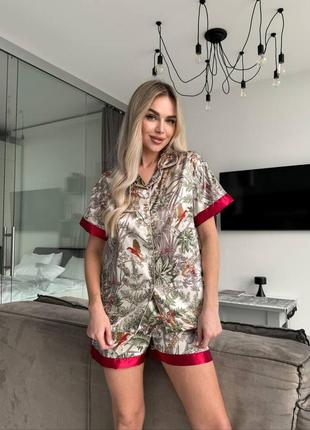 Женская пижама, костюм для дома рубашка (сорочка)+шорты m-2xl шелк армани