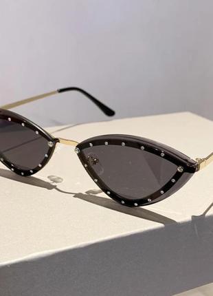 Окуляри кішки котяче око uv400 зі стразами без оправи чорні темні нові