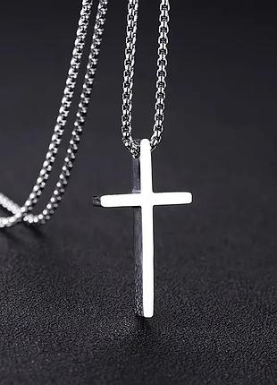 Сріблястий ланцюжок  з хрестом з титанової сталі