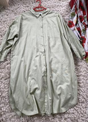 Стильна льняна/котонова  сукня-рубашка в кольорі олива,primark,p.14-183 фото