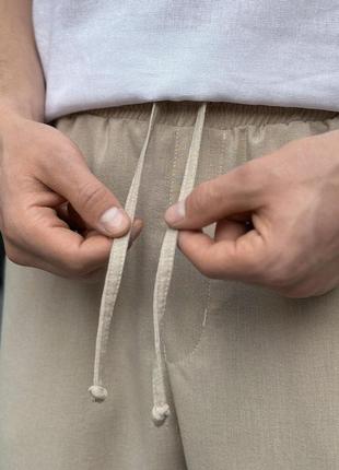 Мужские льняные брюки свободного кроя бежевые pobedov chill6 фото