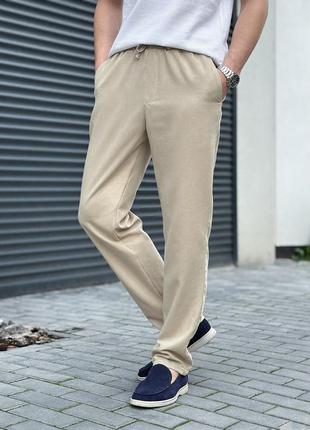 Мужские льняные брюки свободного кроя бежевые pobedov chill3 фото