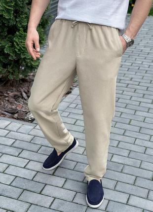 Чоловічі лляні штани вільного крою бежеві pobedov chill4 фото