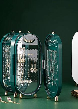 Шкатулка для хранения ювелирных украшений с зеркалом зеленая