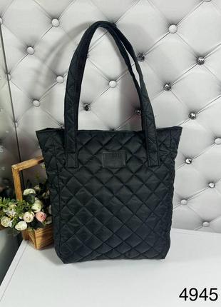 Жіноча стильна та якісна сумка шоппер зі стьобаної плащівки чорна