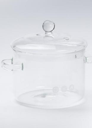 Стеклянная кастрюля прозрачная 1.9 литра с крышкой ø 15.5 см для индукционной и газовой плиты