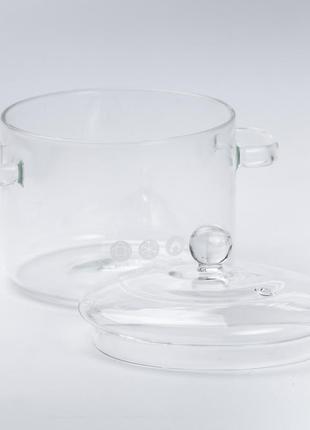 Стеклянная кастрюля прозрачная 1.9 литра с крышкой ø 15.5 см для индукционной и газовой плиты