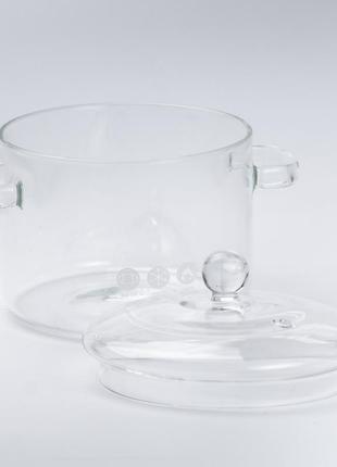 Стеклянная кастрюля прозрачная 1.9 литра с крышкой ø 15.5 см для индукционной и газовой плиты