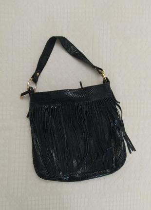 Сумка, шкіра, з бахромою, чорна