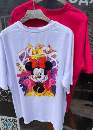 Качественная плотная женская футболка оверсайз minnie хлопок, не скатывается, не меняет цвет белая