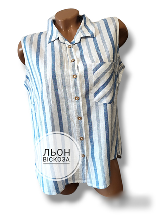 Жіноча лляна сорочка без рукавів