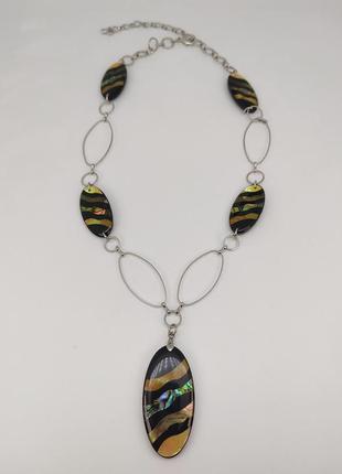 Колье с кулоном с натуральным перламутром и гелиотисом (длина регулируемая 51-55 см.) арт. 05413