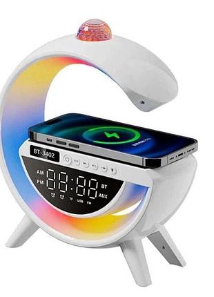 Нічник настільна rgb smart лампа bt-3402 з колонкою та бездротовою зарядкою 15 вт