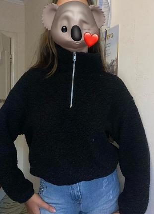 Теплая женская кофточка барашка с застежкой на шее, в черном цвете бренд: h&amp;m
