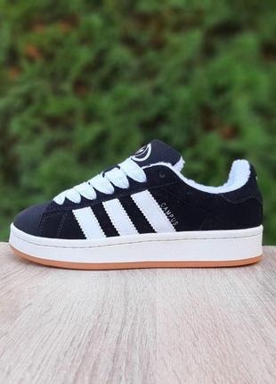 Жіночі зимові кросівки | adidas campus winter | чорно-білі | замша | хутро, :37