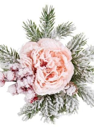 Декор хвойний "зимова троянда", рожева