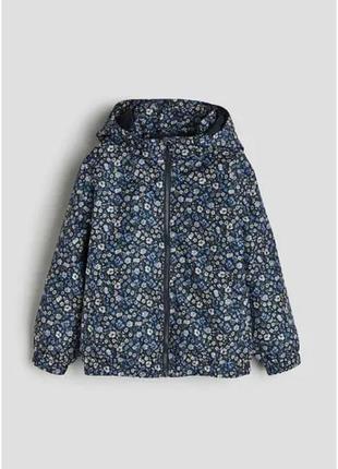 Куртка-ветровка синяя цветочный принт h&m 110/116, 122/128см