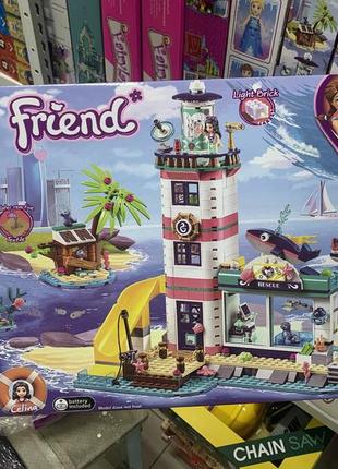 Конструктор френдс спасательный центр на маяке, дом на воде friends для девочки лего