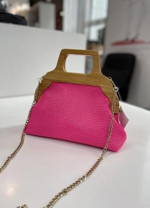 Мега ексклюзивна сумочка рожевого кольору з натуральної шкіри та натурального дерева1 фото