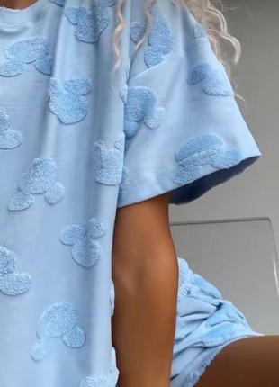 Пижама домашний кулир качественная натуральная женская костюмик, прямая свободная топ шорты футболка9 фото