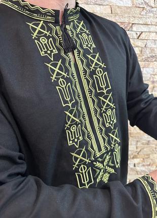 Вишиванка як у президента зеленського, вишиванка чоловіча колір чорний і хакі, мужская...