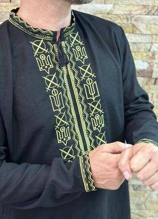 Вишиванка як у президента зеленського, вишиванка чоловіча колір чорний і хакі, мужская...