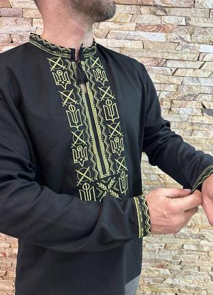 Вишиванка як у президента зеленського, вишиванка чоловіча колір чорний і хакі, мужская...