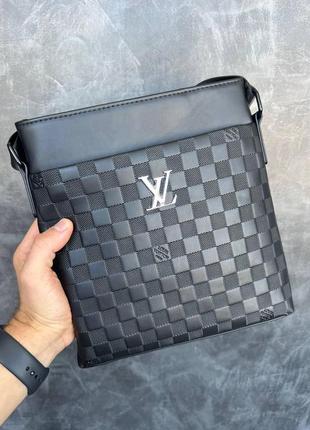 Чоловіча сумка через плече louis vuitton брендова планшетка луї витон чорна барсетка з плечовим ременем