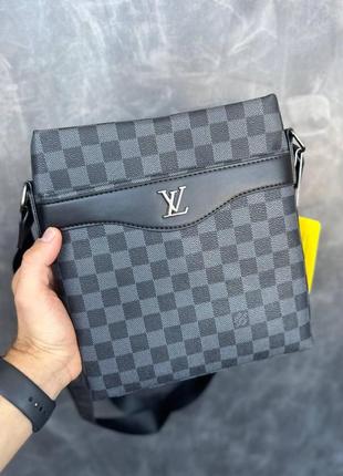 Чоловіча сумка-планшетка louis vuitton сіра сумка через плече луї витон брендова тканинна сумка-планшет