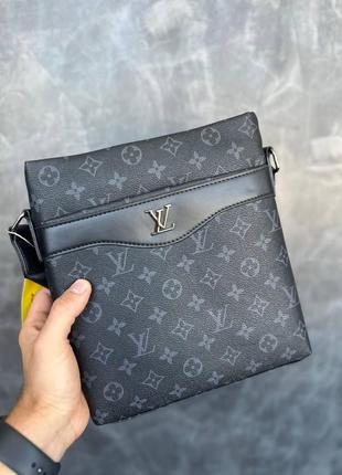 Чоловіча сумка-планшетка louis vuitton чорна сумка через плече луї витон брендова тканинна сумка-планшет