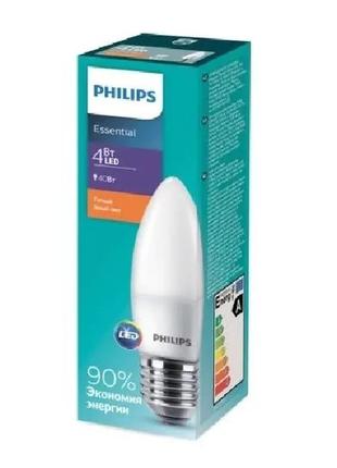 Лампа світлодіодна led philips ess ledcandle 4w e27 827