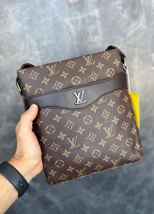 Чоловіча сумка-планшетка louis vuitton коричнева сумка через плече луї витон брендова тканинна сумка-планшет
