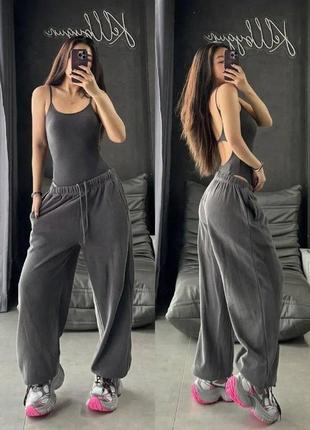 Жіночі чорні штани з затяжками на осінь двохнитка