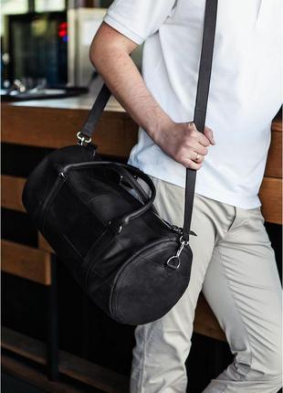 Сумка шкіряна дорожня, спортивна середня harper чорна crazy horse