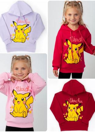 Худи для девочек с начесом, утепленное худи на байке, толстовка оверсайз пикачу, pikachu покемон