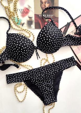 Купальник victoria's secret s m l 34b 36c 80c 75b чашка push up в горошок