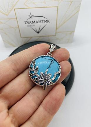 Серебряный набор с бирюзой и марказитами 925 проба6 фото