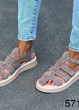 Жіночі босоніжки з натуральної шкіри/замші7 фото