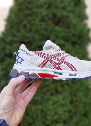 Женские кроссовки asics Sun gel-kahana 8 beige red blue ассикс бежевого с красным и синим цветов3 фото
