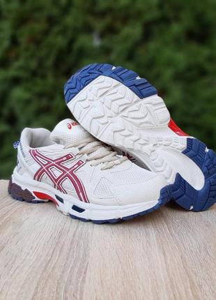 Женские кроссовки asics Sun gel-kahana 8 beige red blue ассикс бежевого с красным и синим цветов6 фото