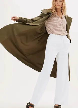 Льняные свободные/широкие белые брюки штаны m&s collection 100% лен